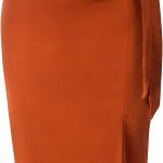 Kate Kasin Women's Satin Silk Bodycon Split Skirt High Waist Bow Tie Knee Length Pencil Midi Skirts Wear to Work